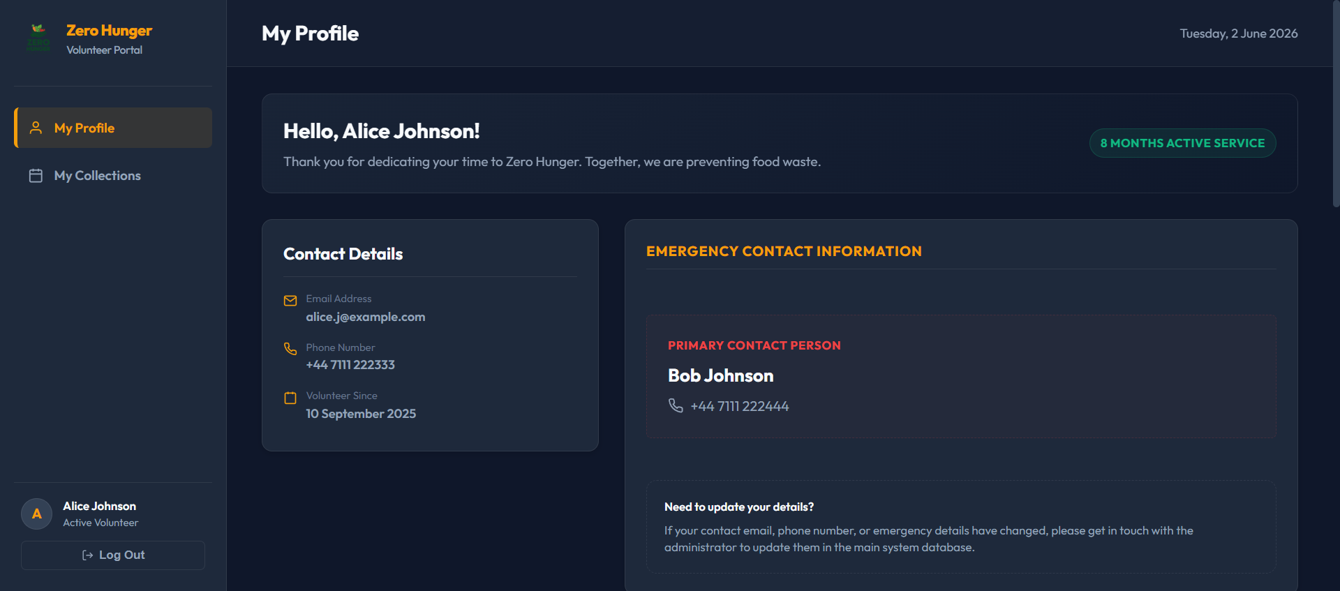 Volunteer Profile Detail Screen